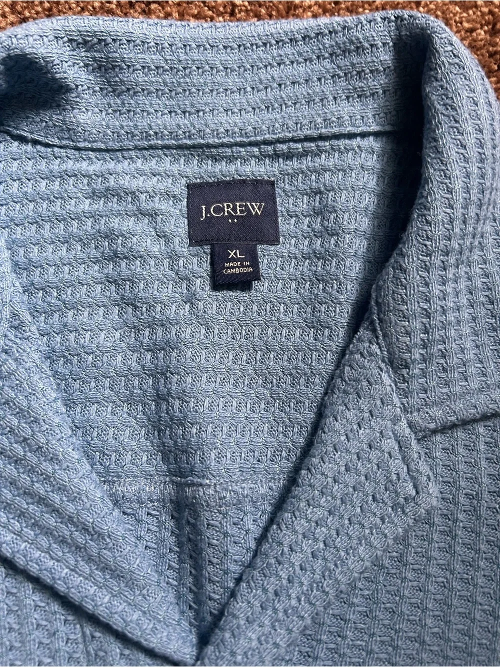 J. Crew Light Blue Short Sleeve Button-Down Shirt with small defect
